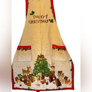 Vintage Woodland Animals Festive Christmas Apron with Red Trim